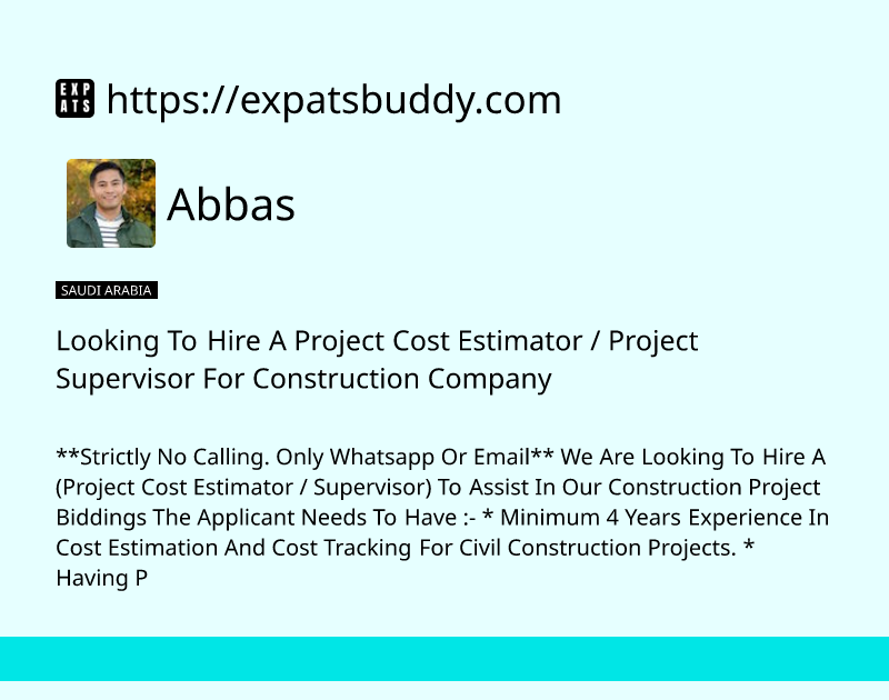 looking-to-hire-a-project-cost-estimator-project-supervisor-for-construction-company