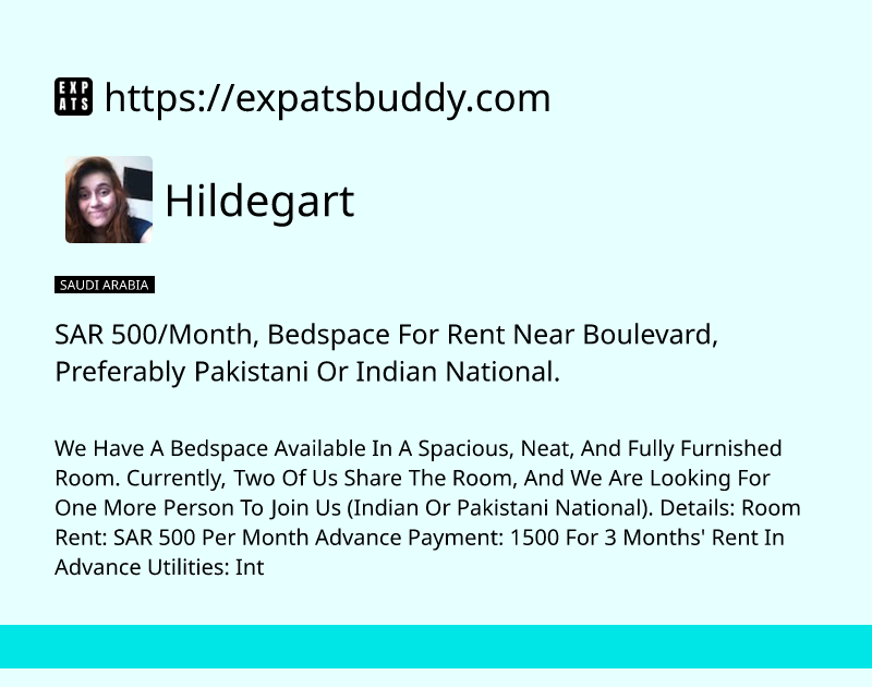 sar-500month-bedspace-for-rent-near-boulevard-preferably-pakistani-or-indian-national