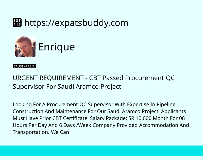 urgent-requirement-cbt-passed-procurement-qc-supervisor-for-saudi-aramco-project